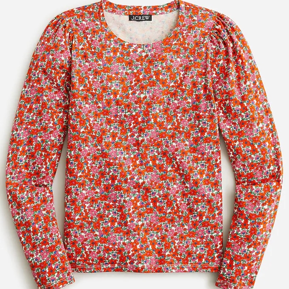 J. Crew Soft Cotton Jersey Top - Floral Print, Puff Sleeves